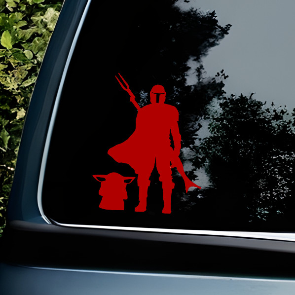 Mando and Grogu Silhouette Vinyl Decal Sticker Baby Yoda Car Truck Window