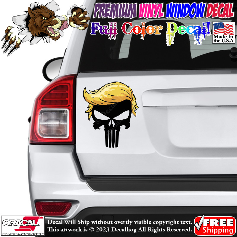 Donald Trump Punisher Hair Full Color Car Truck Window Vinyl Decal Sticker.