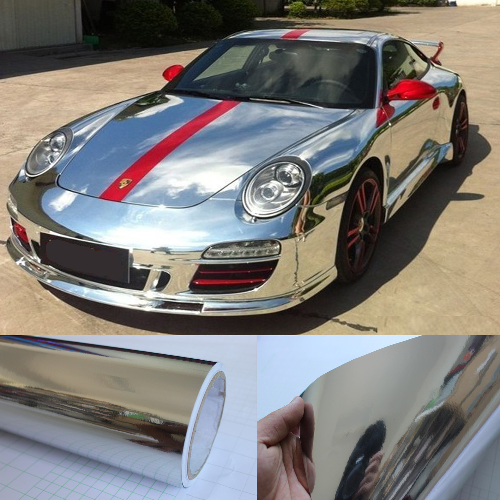 Silver Mirror Chrome Wrap Metallic Gloss Car Vinyl Strip Sticker Bubbles Free US