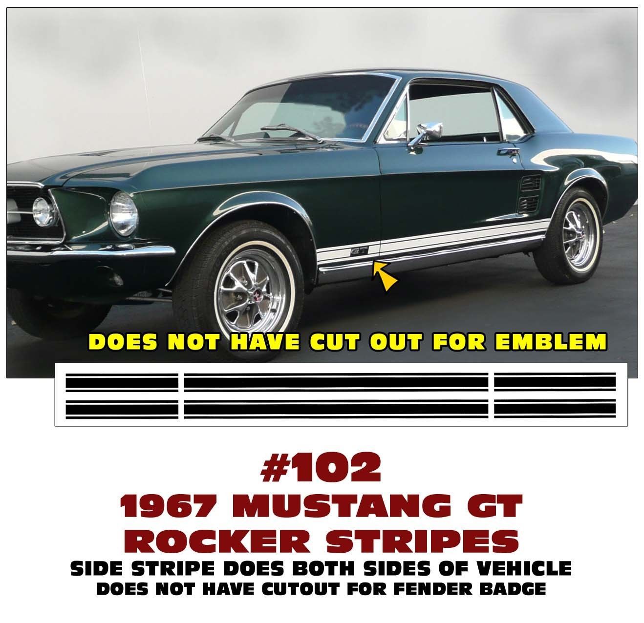 GE-102 1967 FORD MUSTANG GT – LOWER ROCKER SIDE STRIPE KIT – DOES BOTH SIDES