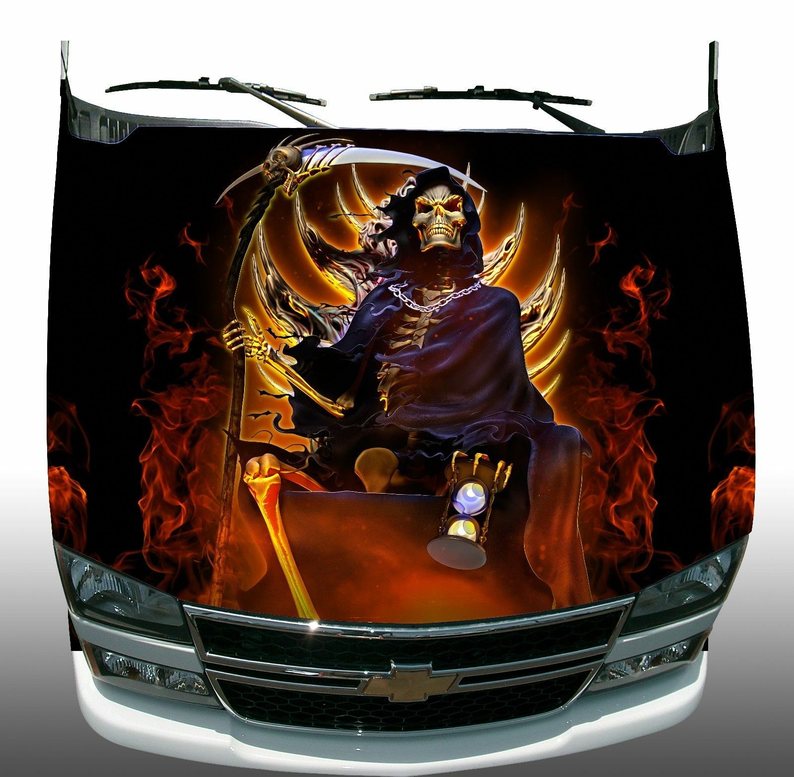 Grim reaper hour glass fire flame Hood Wrap Wraps Sticker Vinyl Decal Graphic