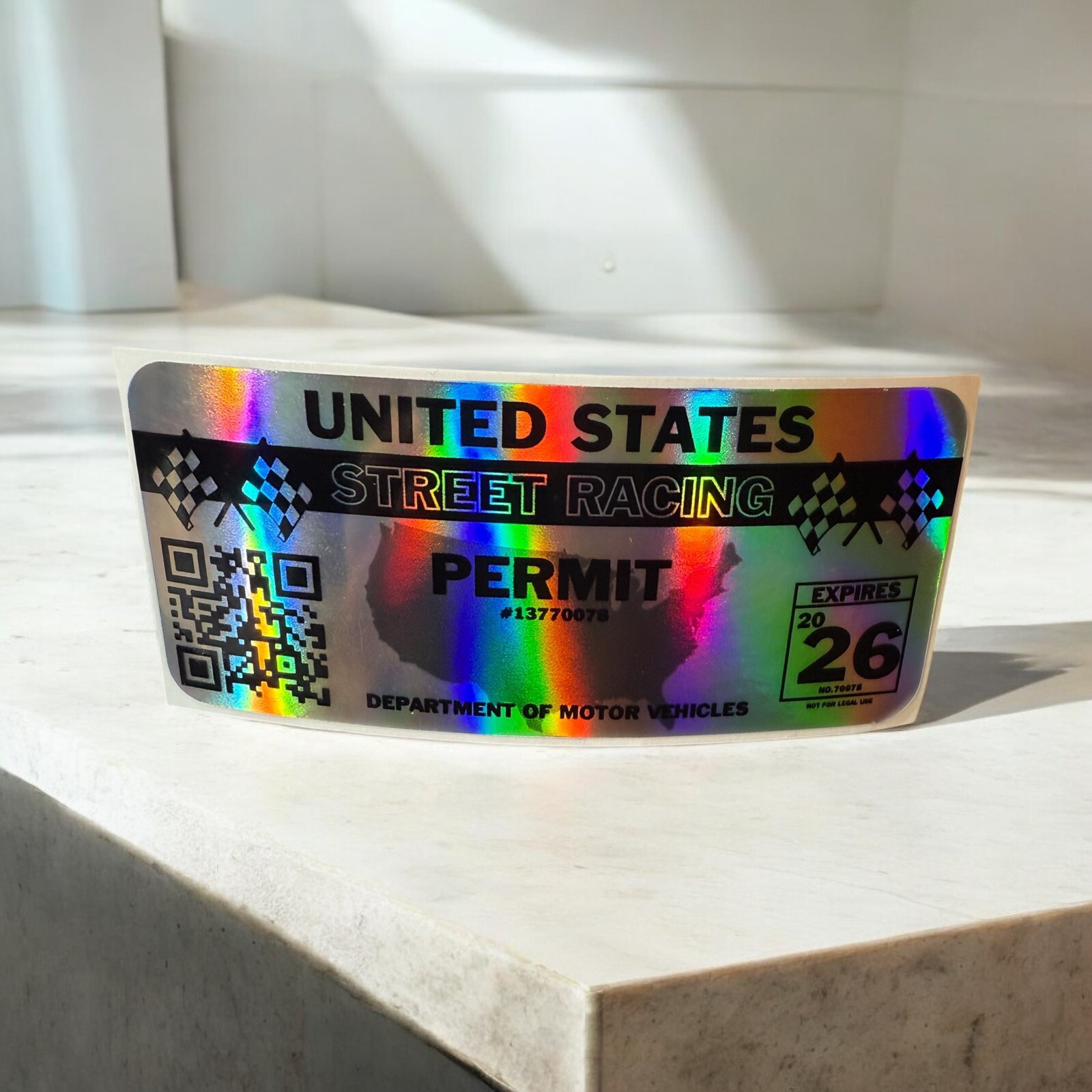 United States Street Racing Permit Car Vinyl Funny Holographic Decal