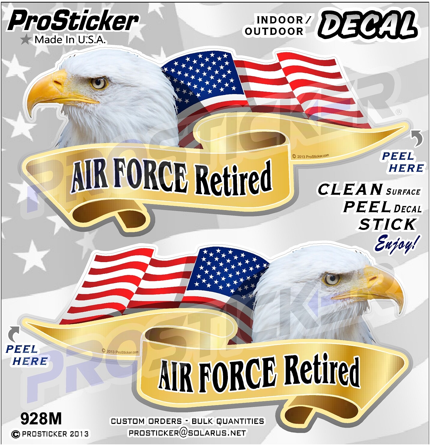 ProSticker 928M (One Pair) American Flag Air Force Retired Decals Stickers