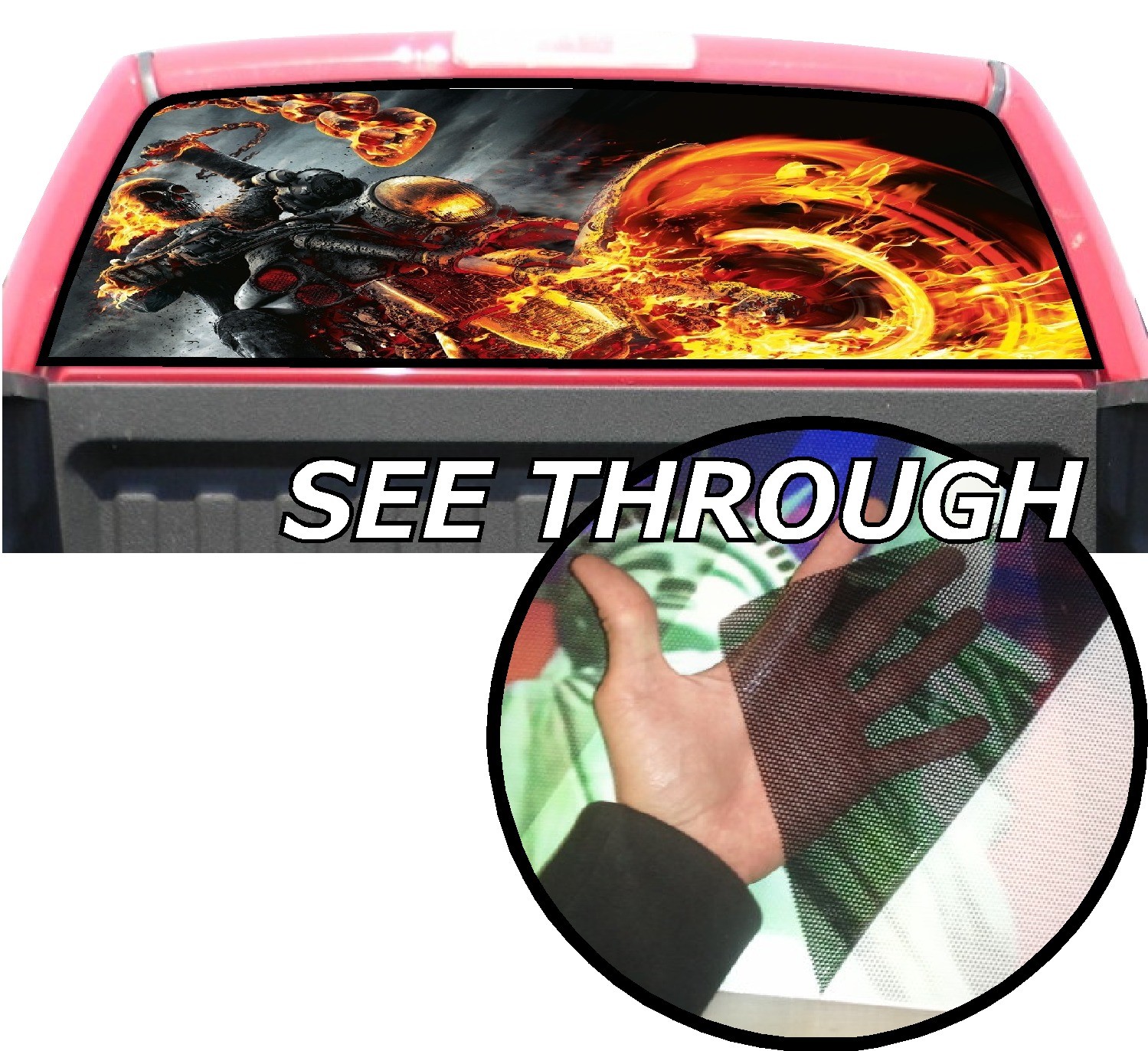 P196 Ghost Rider Rear Window Tint Graphic Decal Wrap Back Pickup Graphics