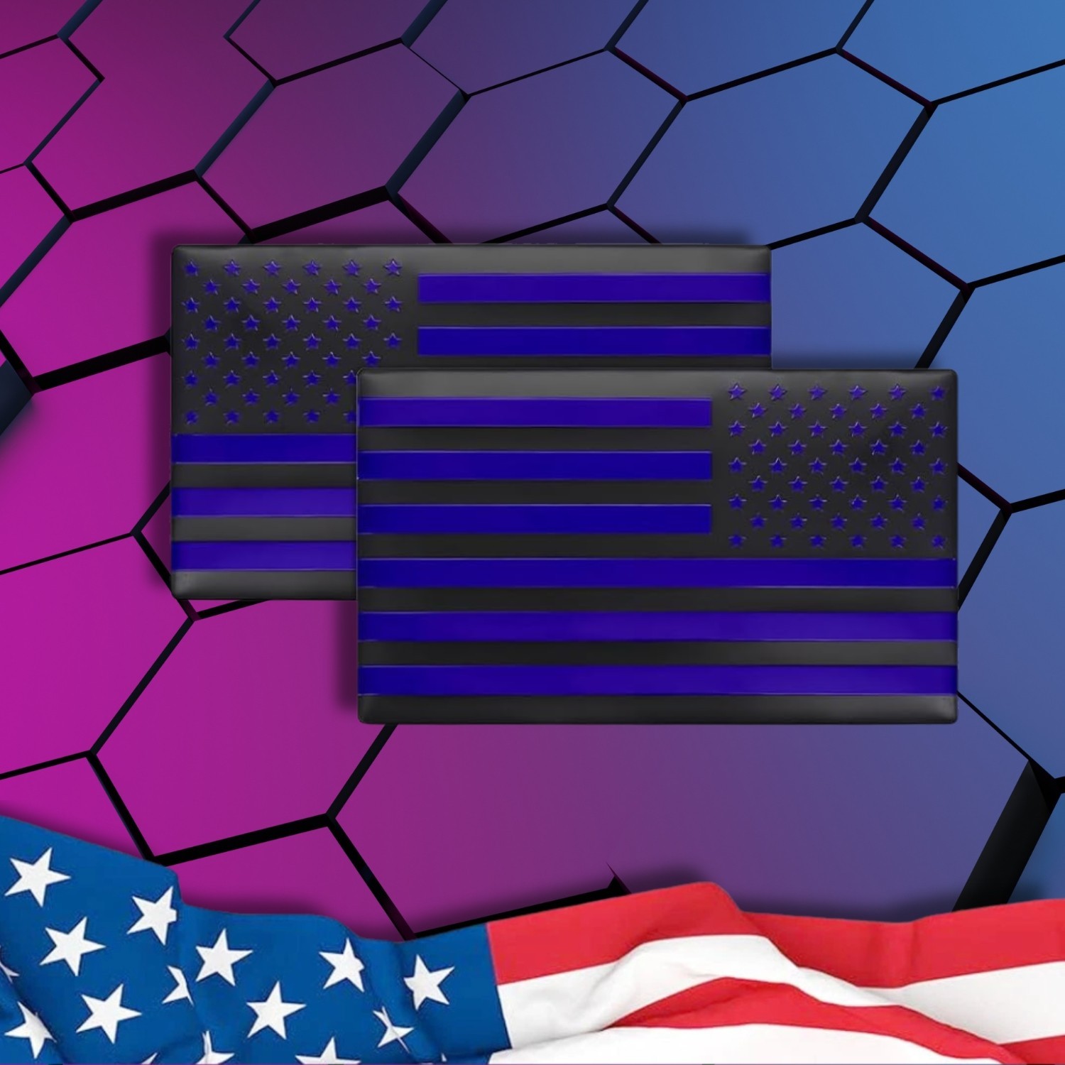 Embossed 3D Metal All Black and Blue American Flag Emblem Decal Stickers 1 Pair