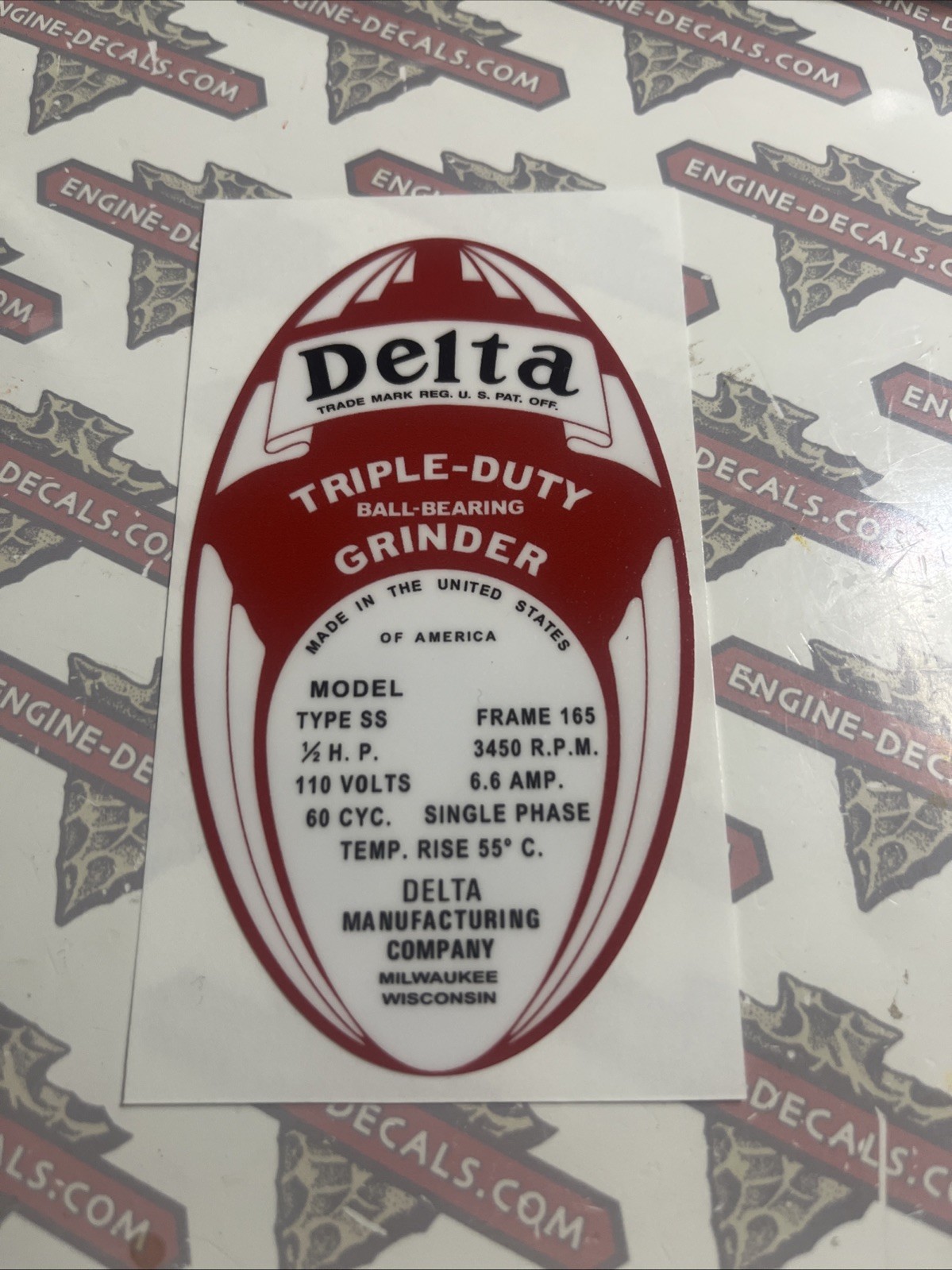 Delta Triple Duty Grinder Reproduction Motor Label 3 3/4” Tall Qty 1