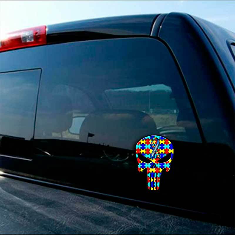 Autism Awareness Punisher Skull Sticker Decal Autistic Child Puzzle Ribbon USA