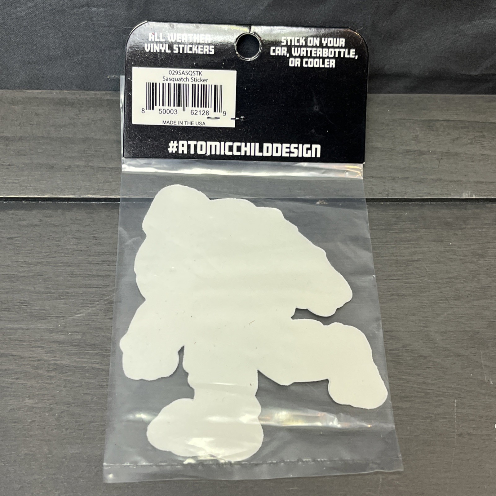 Atomic Child Sasquatch Vinyl Sticker Bigfoot Mountain Sunset All Weather USA Mad