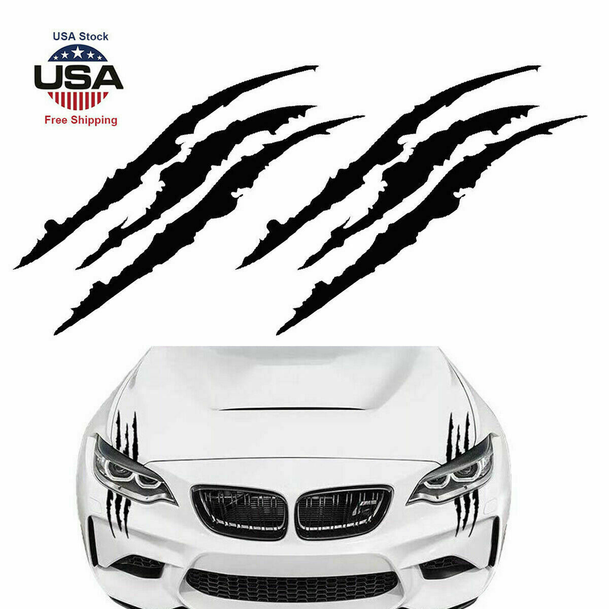 2 Pcs/Set Monster Claw Scratch Premium Decal Reflective Sticker Car Headlight US
