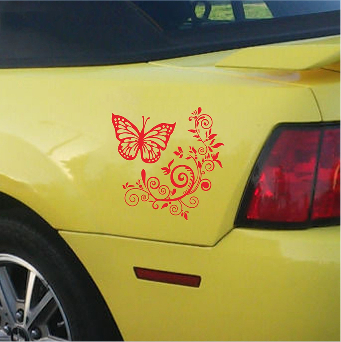 Car Window Body Side Vinyl Sticker Red Butterfly Flower Graphics Self-Adhesive
