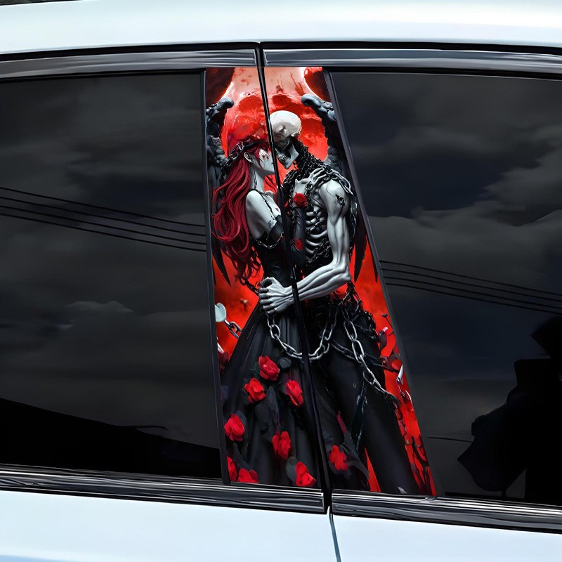 2pcs Halloween Horror Car Center Pillar Sticker B-pillar Protective Film Decor