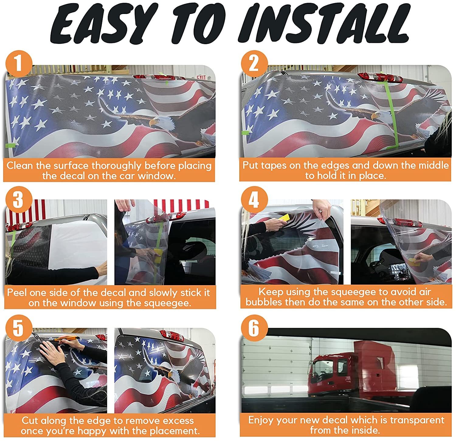 American Flag Pick Up Truck SUV Rear Back Window Graphics Decal Wrap Tint #76