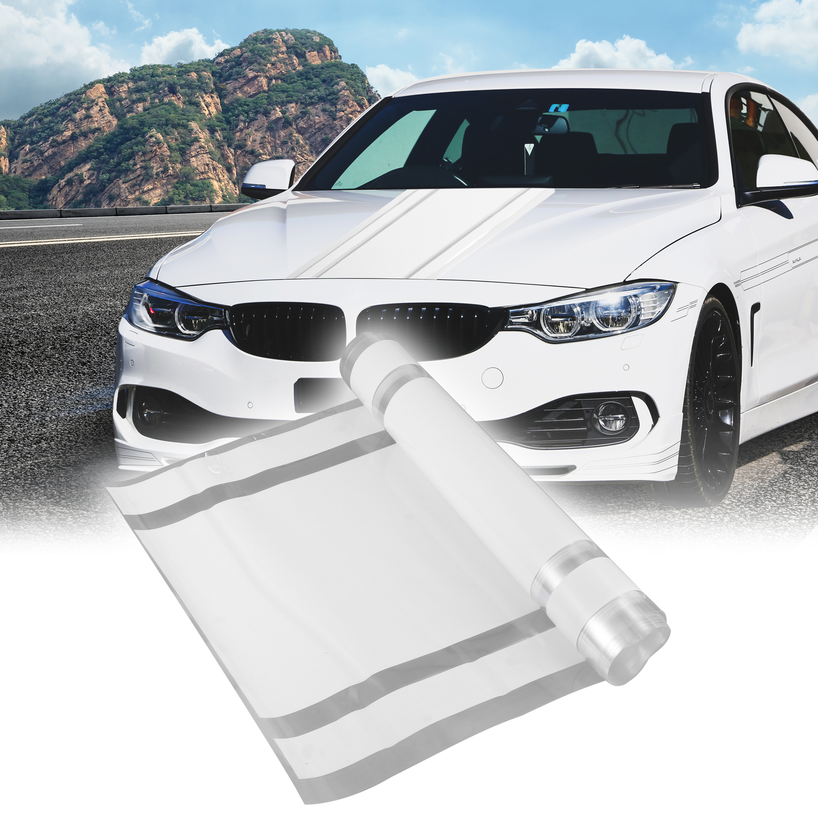 1pcs 11.81″x70.87″ Car Hood Stripe Pattern Sticker Auto Exterior Decal White