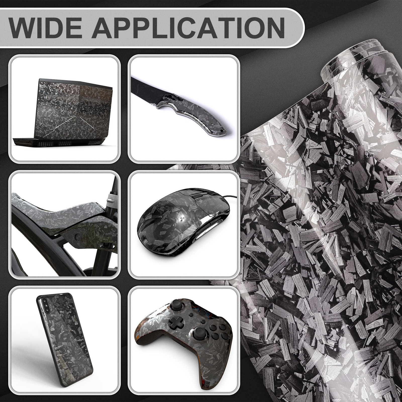 Grey Forged Carbon Fiber Vinyl Wrap 1×5 FT Body Film Air Release Interior DIY