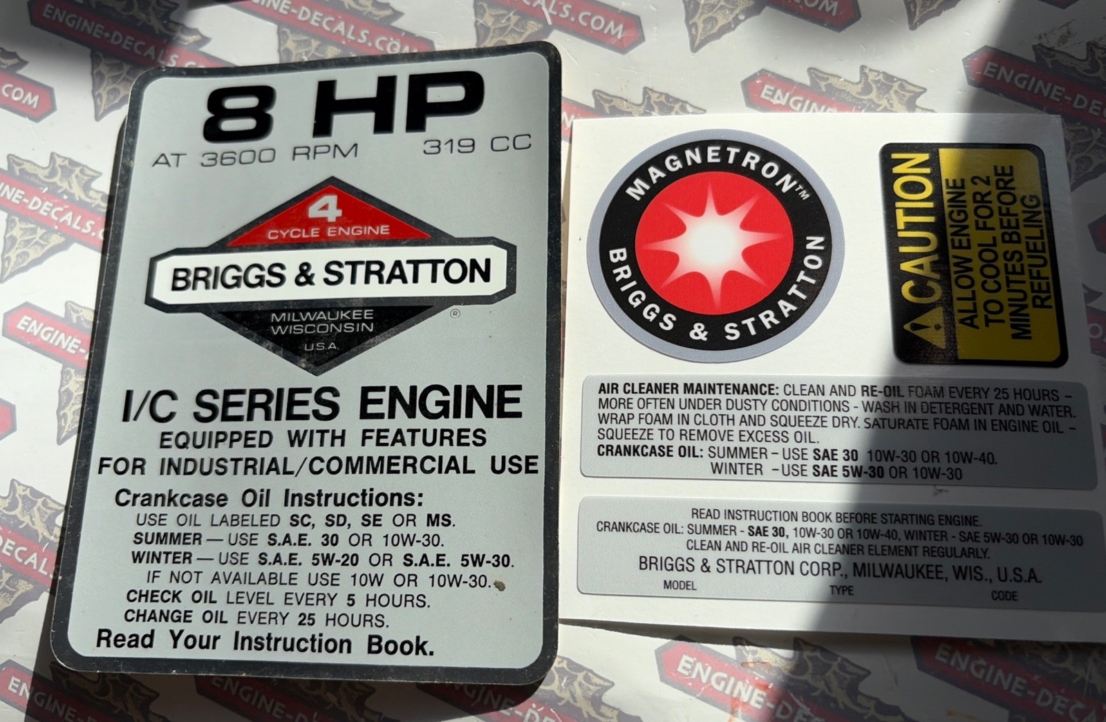 Briggs & Stratton 8 Hp I/C 1981-85 Black Chrome Silver Labels OEM set of 5