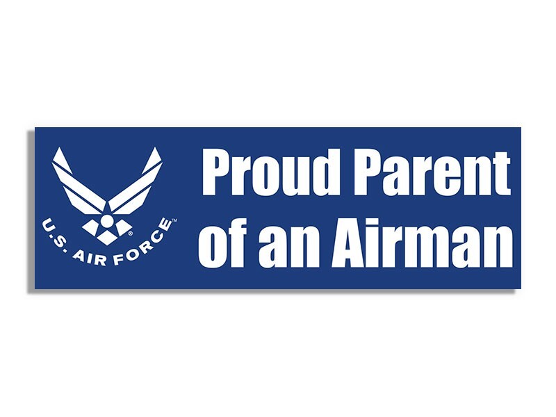 3×8 in Proud Parent Of An Airman Bumper Sticker (air force car decal) USAF Lic.