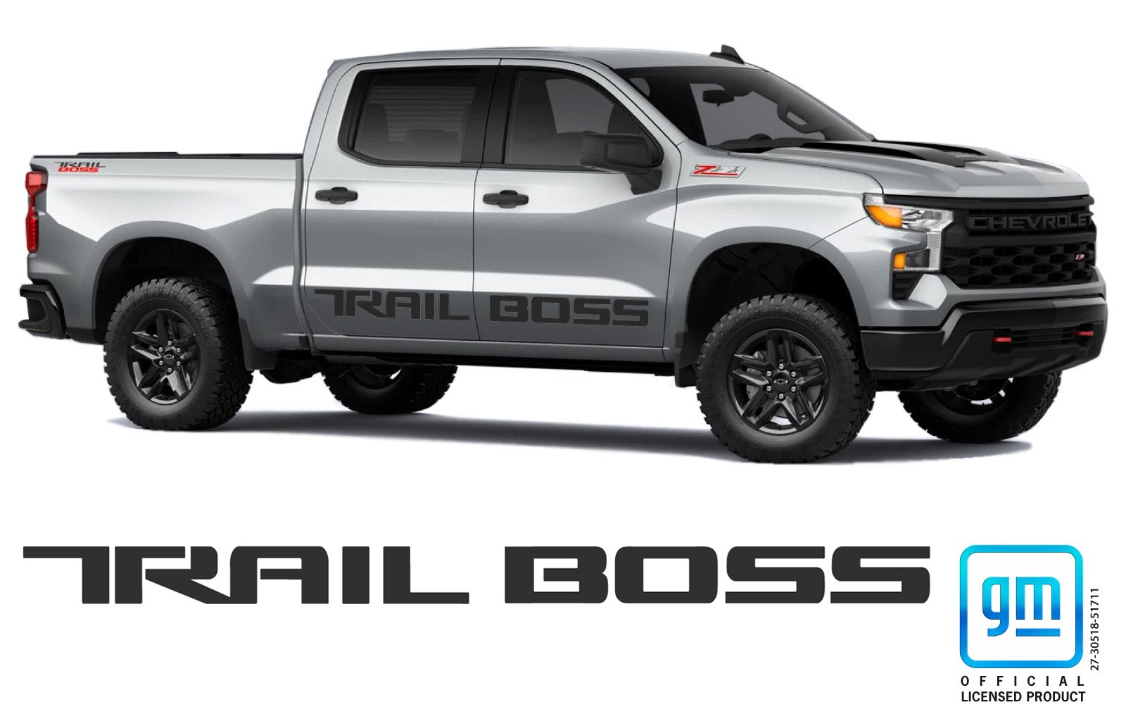 Chevy Silverado Matte Black TRAIL BOSS Body Side Decals 2019-2026 Set of 2