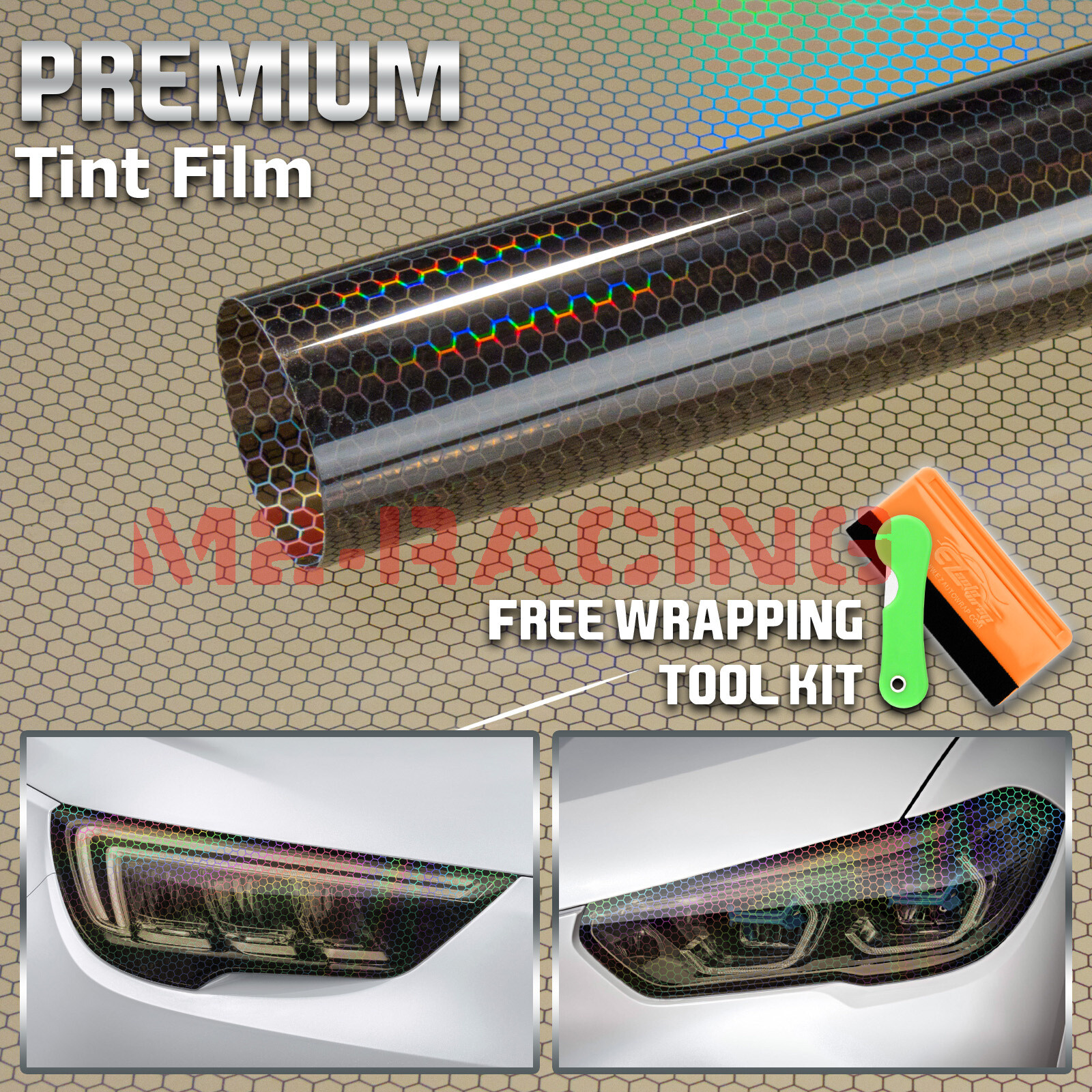 Headlight Hex Holographic Gloss Medium Smoke Taillight Tint Film Fog Sticker DIY