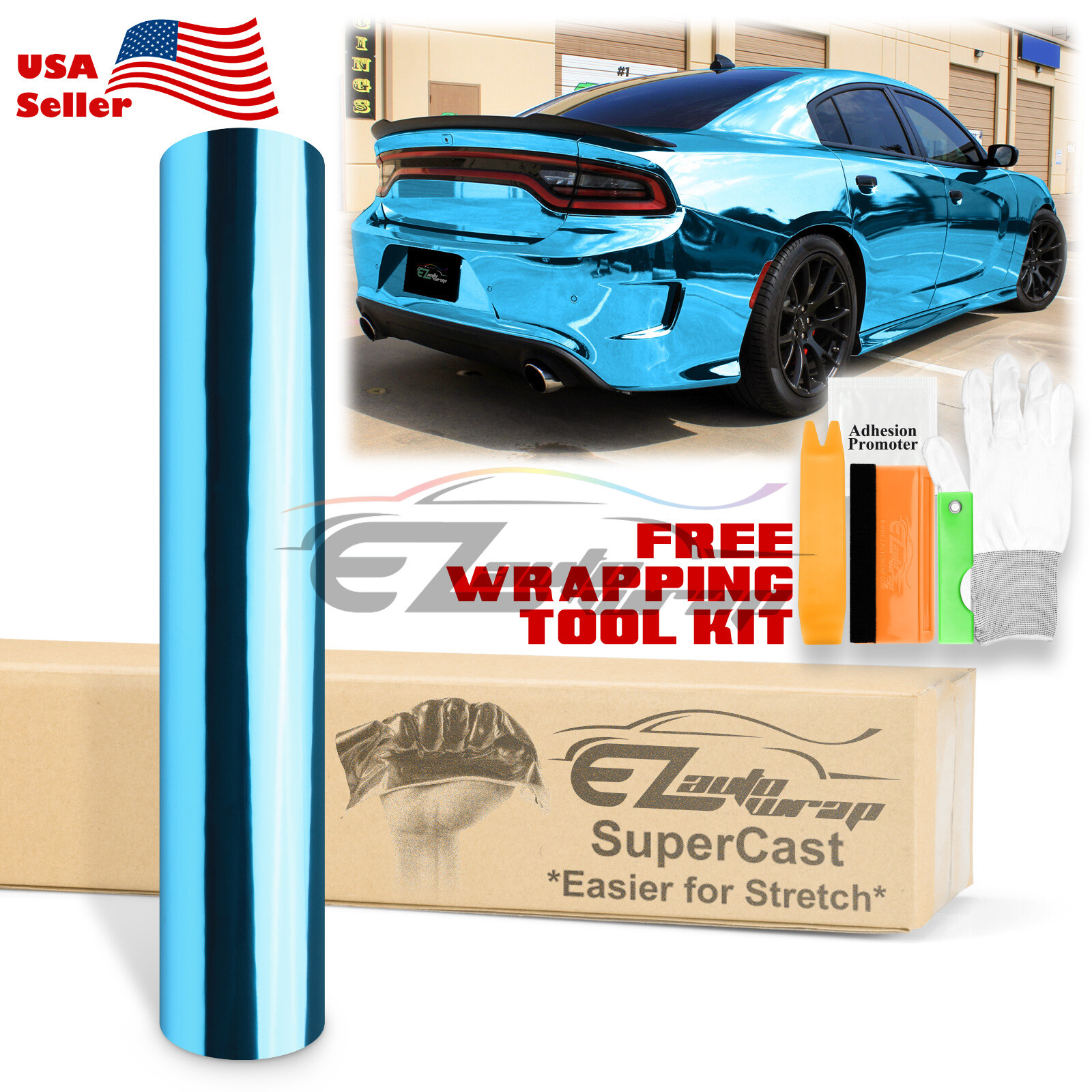Supercast Chrome Light Blue Car Vinyl Wrap Decal Sticker Bubble Free Sheet Film