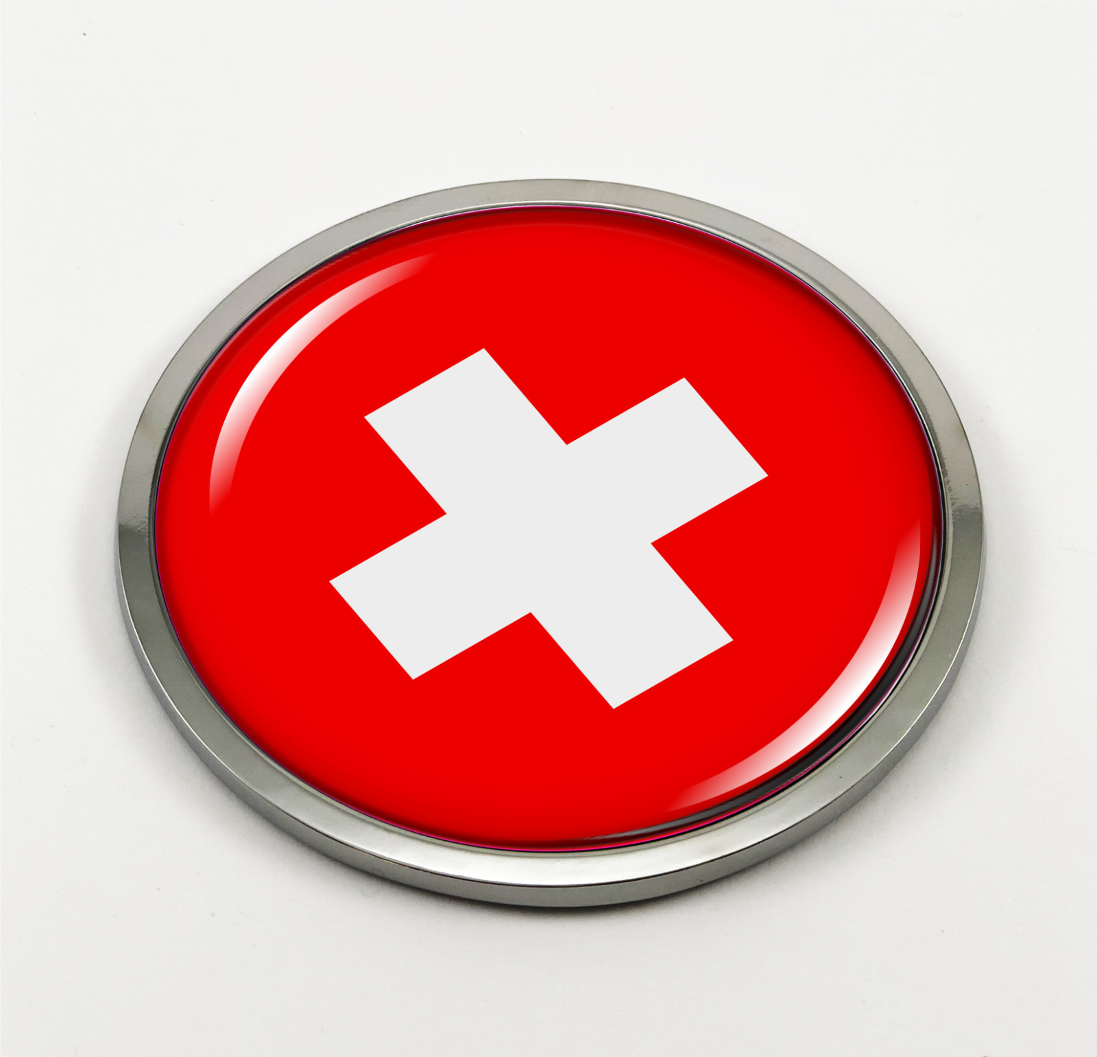 Emblem Car Sticker Chrome ROUND Bezel – Switzerland Flag