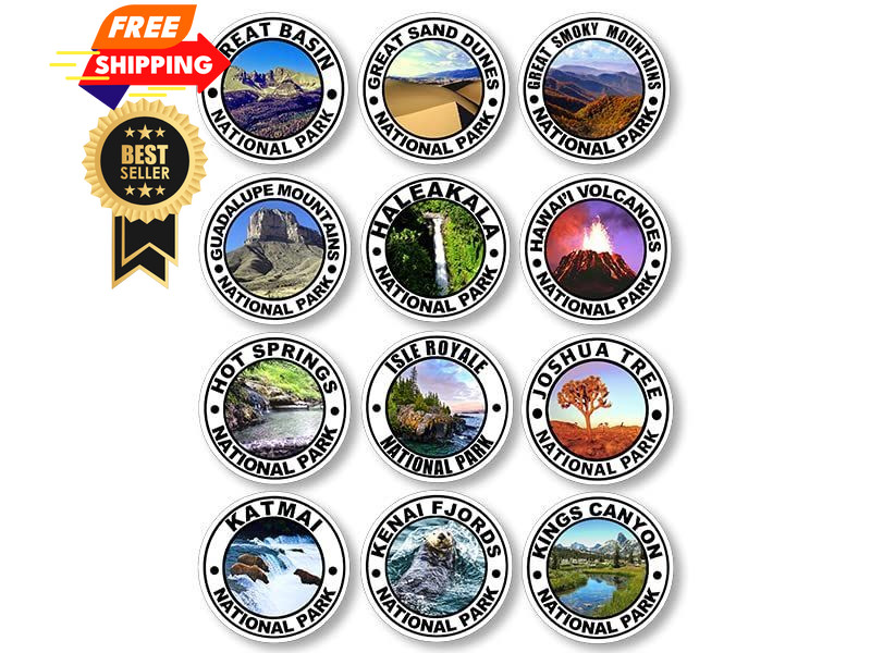 Sheet of 63 Round: 1 inch Tall National Park Stickers (All Outdoor Multicolor