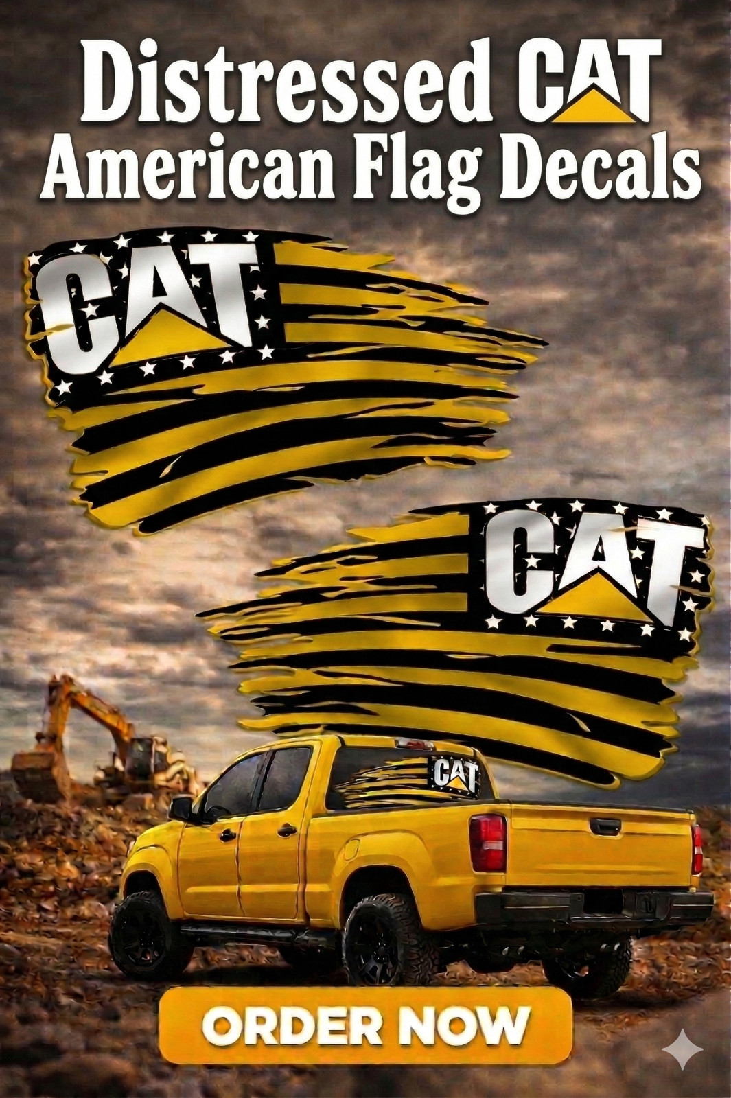 Distressed CAT Distressed American Flag Decal Left & Right Truck Window Sticker