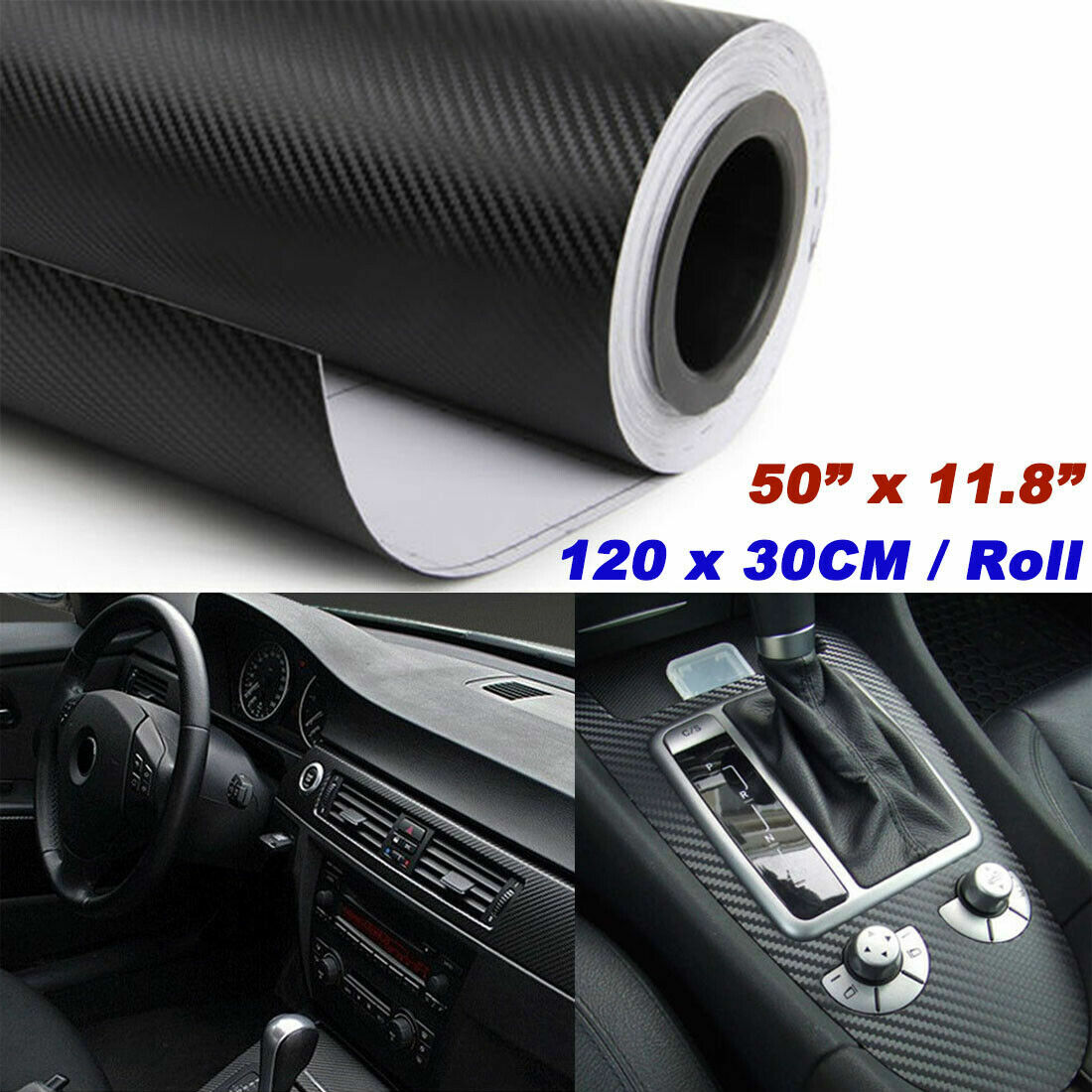 3D Car Interior Accessories Interior Panel Black Carbon Fiber Vinyl Wrap Sticker