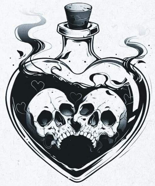 Skulls Sticker (4 Inch) Poison Jar Perfume Alchemy Vial Black White