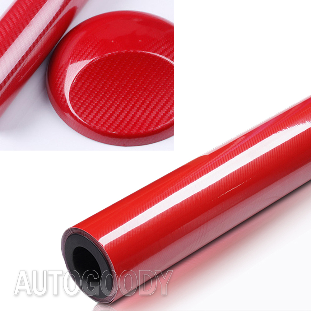 12″ x 60″ HIGH GLOSS 5D Red Carbon Fiber Vinyl Wrap Air Bubble Free 1ft x 5ft 6D