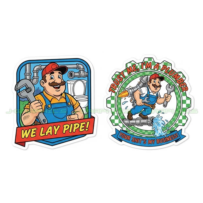Plumber Plumbing Vinyl Decal Sticker Funny Trade Lay Pipe 2 pack B