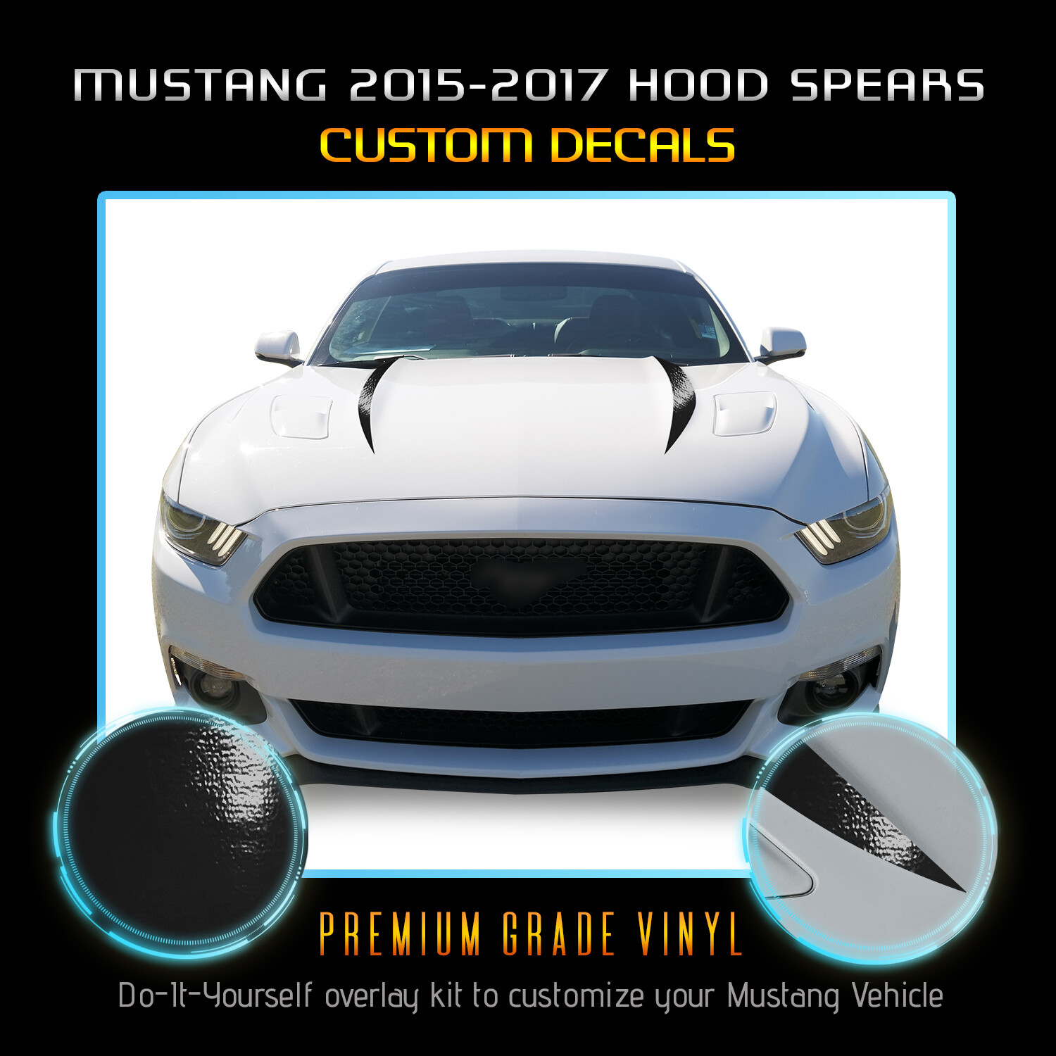 For Ford Mustang 2015-2017 Hood Spears Vinyl Accent Decal Stripes – Glossy Matte