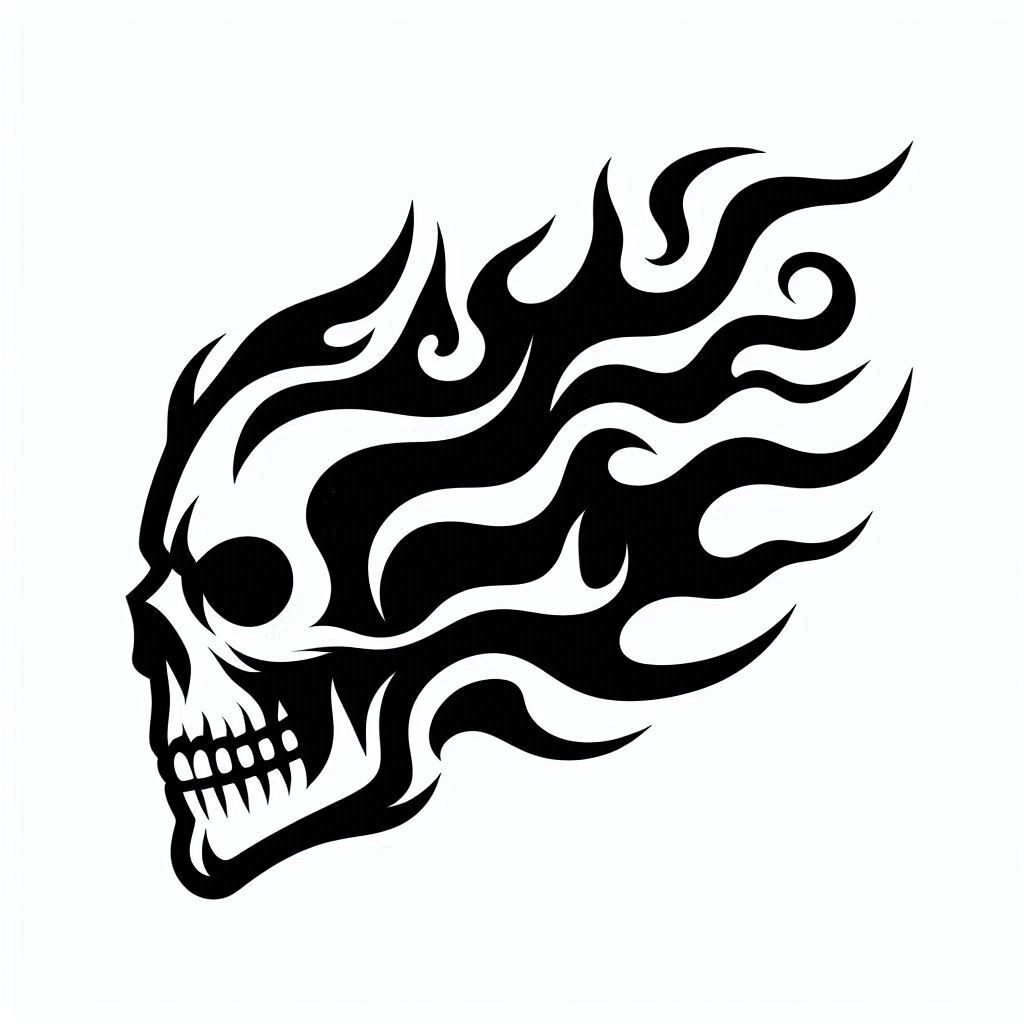 Evil Fire Skull Flames Death Head Die Cut Vinyl Sticker Decal Left Right or Pair