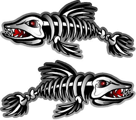 2 – 3″ x 7″ Fish Skeleton Decals Sticker Fishing Boat Graphics Ice Tackle 1500
