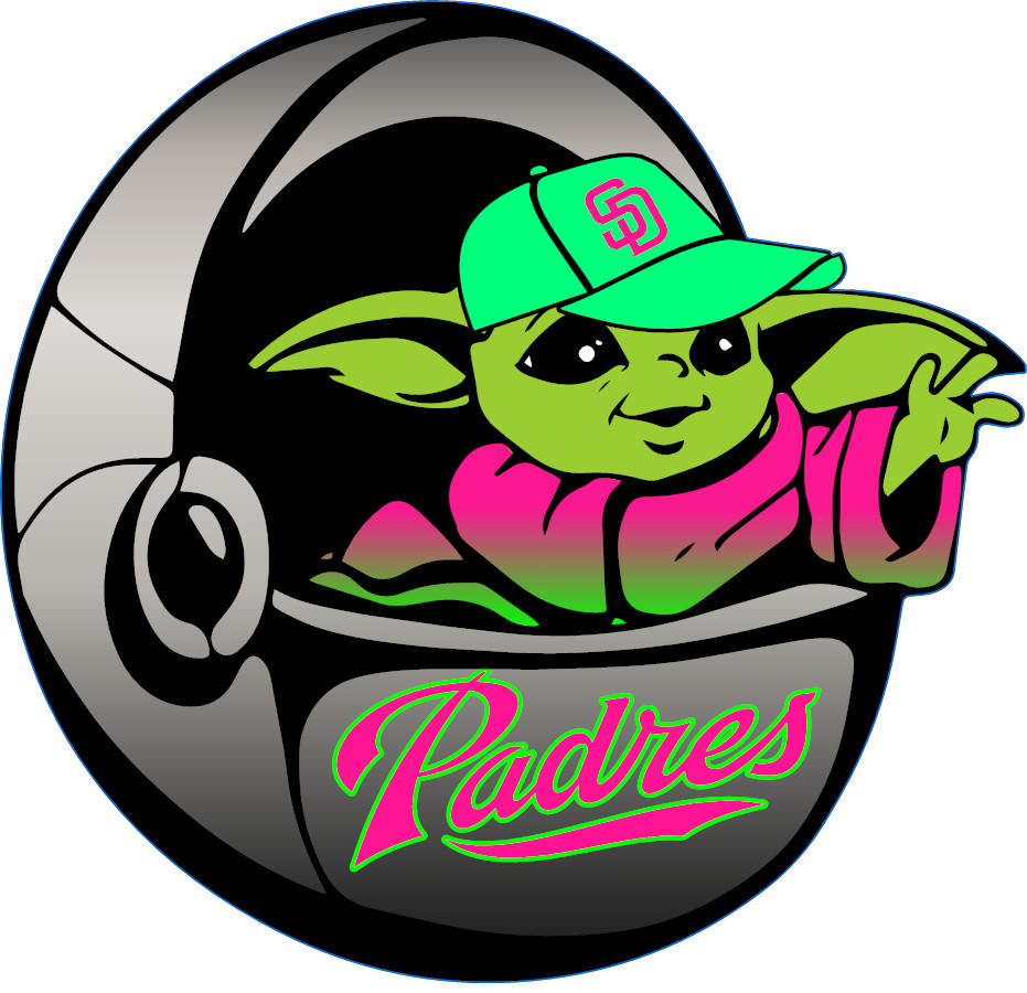 padres baby yoda sticker, 6 inch city connect star wars, new, indoor , outdoor