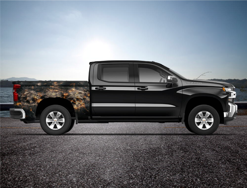 Fire Flame Skulls Truck Wrap Vinyl Bed Side DS PS Graphic Decal 80″x40″ Tailgate