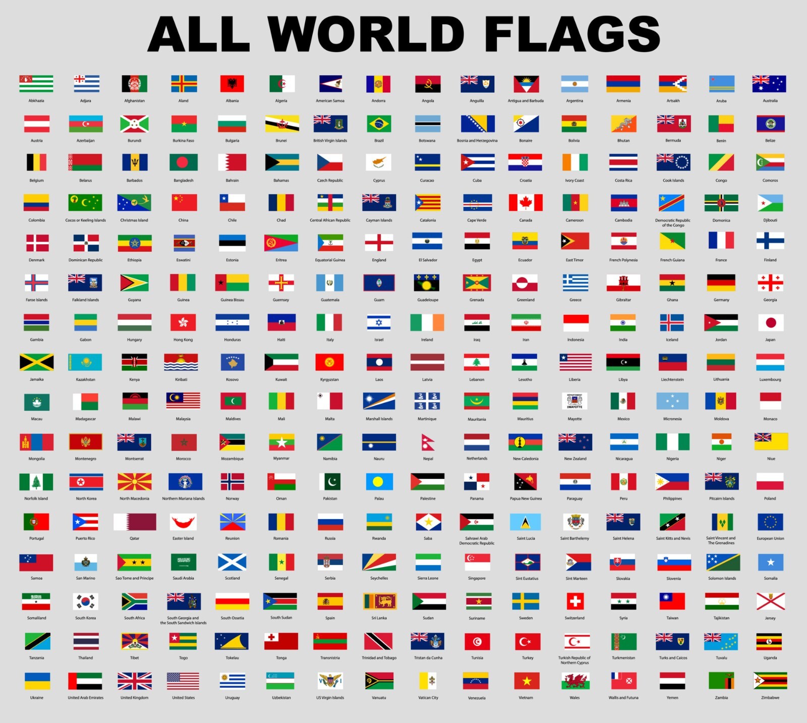 .5 inch tall Sheet of ALL 256 Countries WORLD Flag Stickers (scrapbook small)
