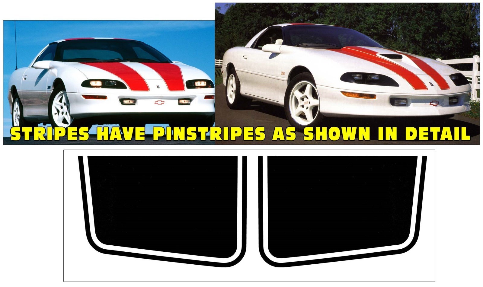 GE-QH-313 & QH-446 1993-97 CAMARO SS – COUPE STRIPES with T-TOP STRIPES