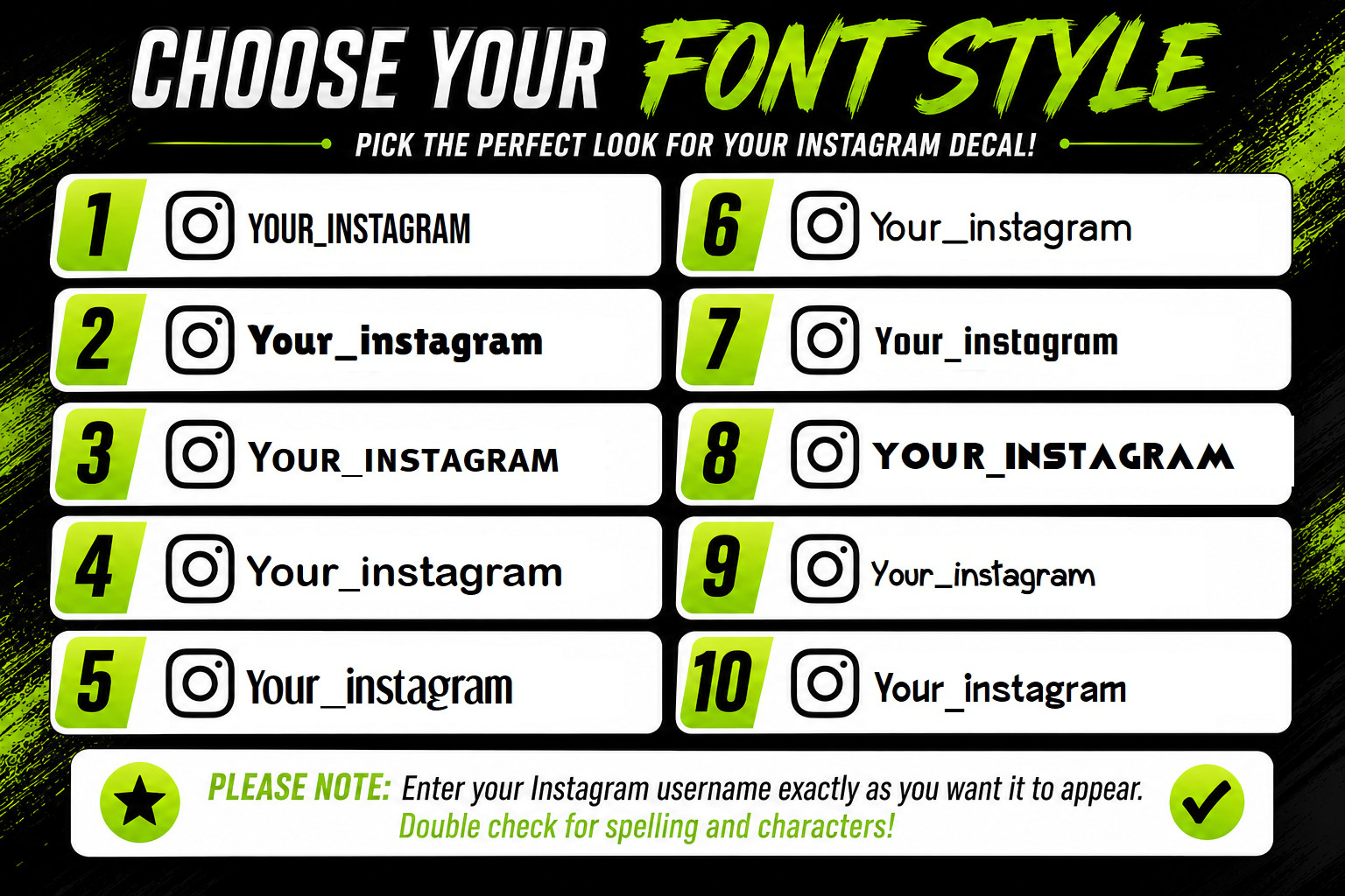 Custom Instagram Handle Vinyl Decal (x2) – Custom Size Car Decal Sticker