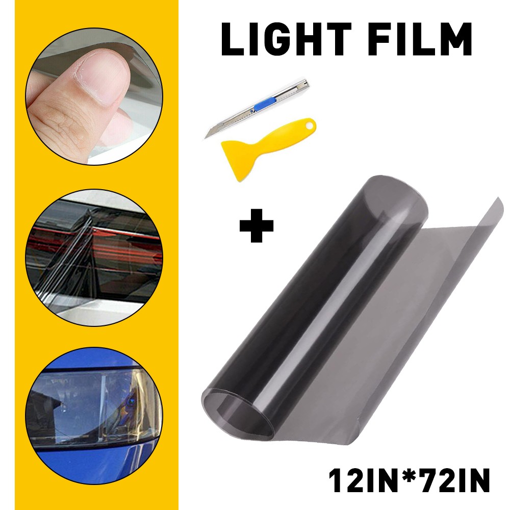 12″x72″ Gloss Light Black Film Smoke Tint Lens Vinyl Wrap Headlamp Taillamp 1-10