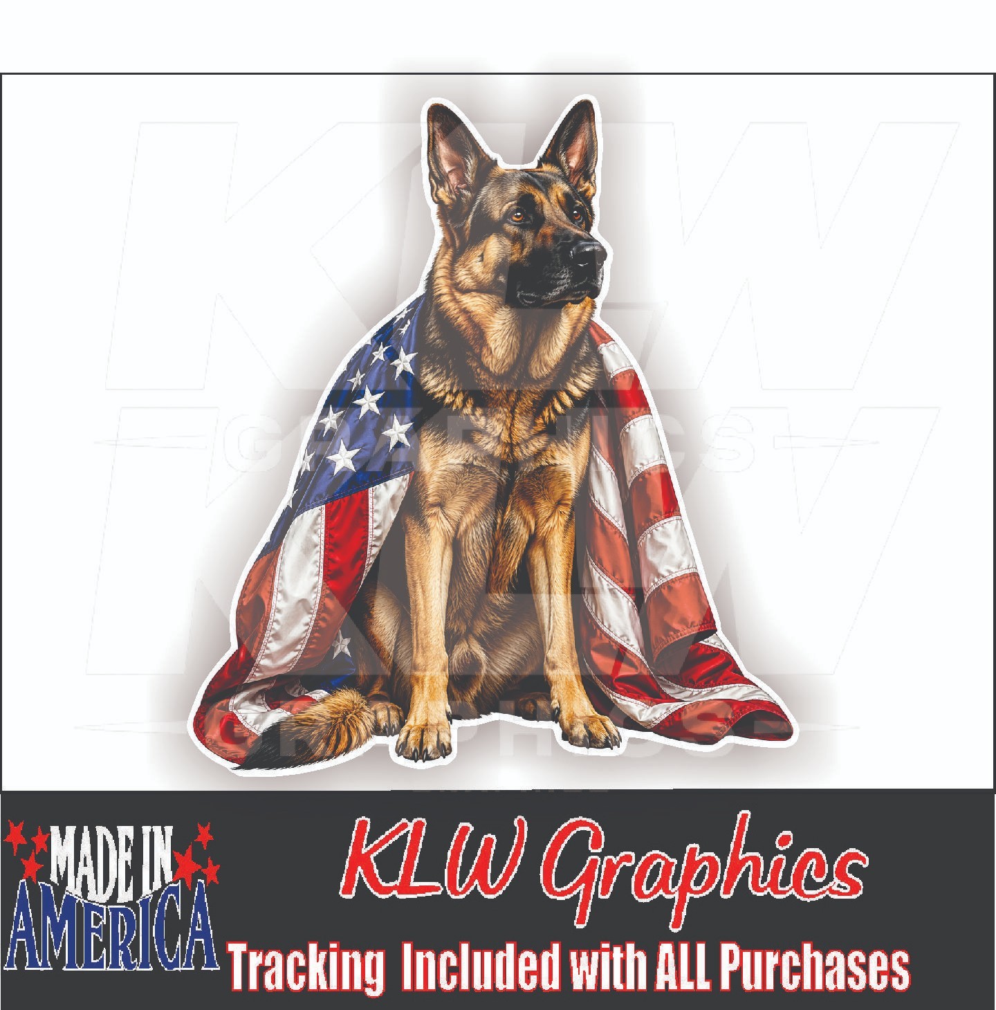 German Shepherd American Flag Decal Patriotic Dog Sticker K9 USA Vinyl Car Truck