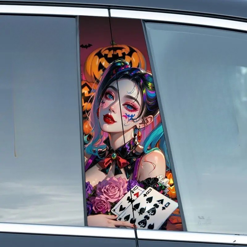 2pcs Halloween Car Center Pillar Sticker B-pillar Protective Film Decor