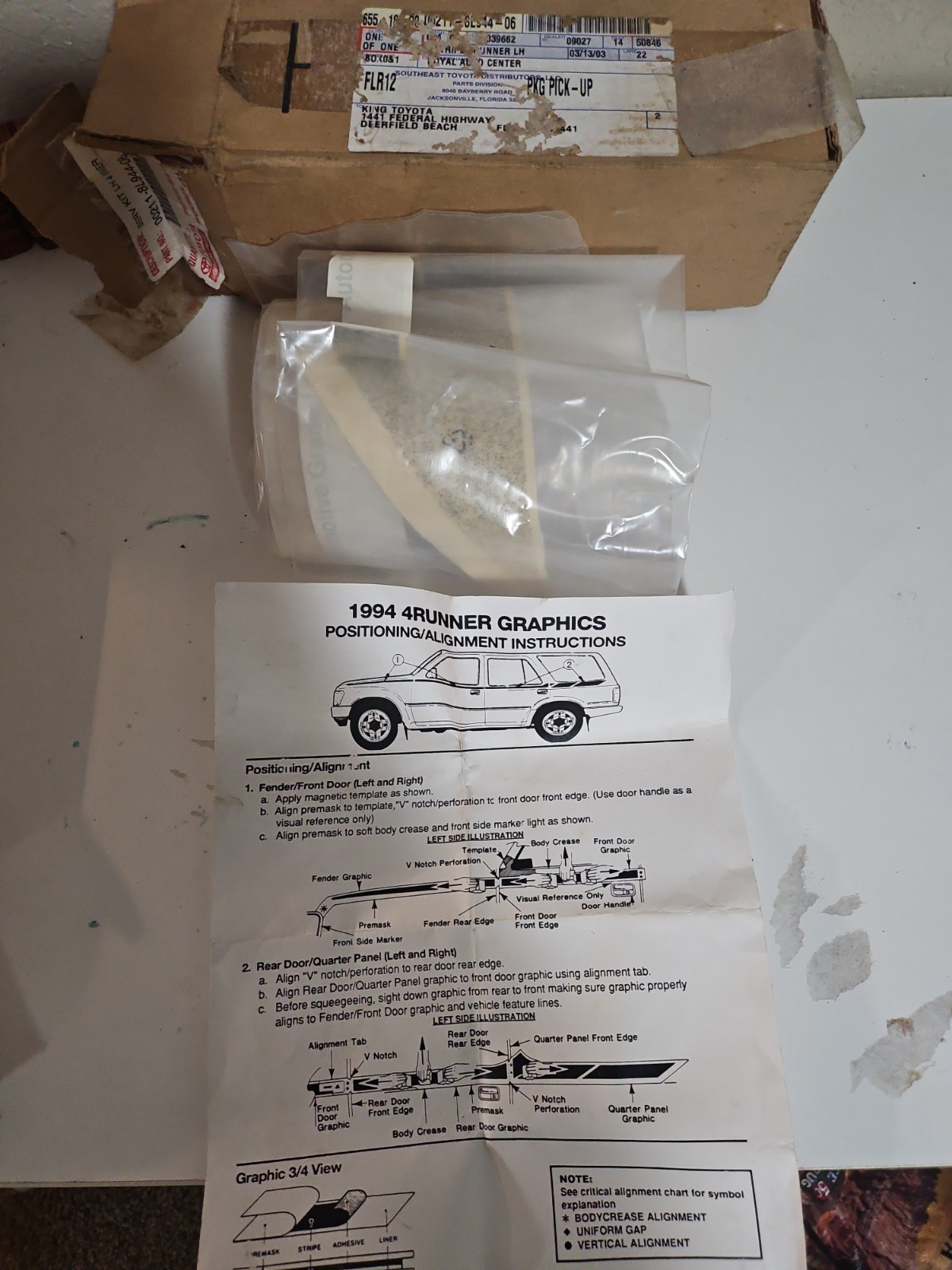 1994 LH Toyota SR5 4Runner Truck Graphic Decal Stripe Kit NOS Silver/Black