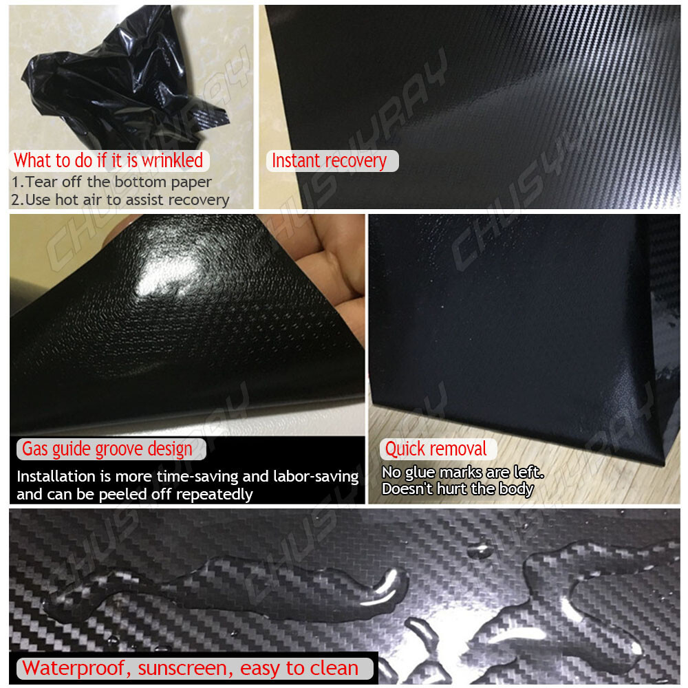 Black Carbon Fiber Car Interior Panel Protector Sticker Accessories DIY Durable