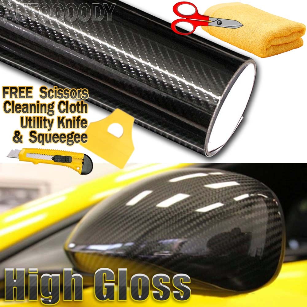 24″x60″ HIGH GLOSS 5D Black Carbon Fiber Vinyl Wrap Air Bubble Free 2ft x 5ft 6D