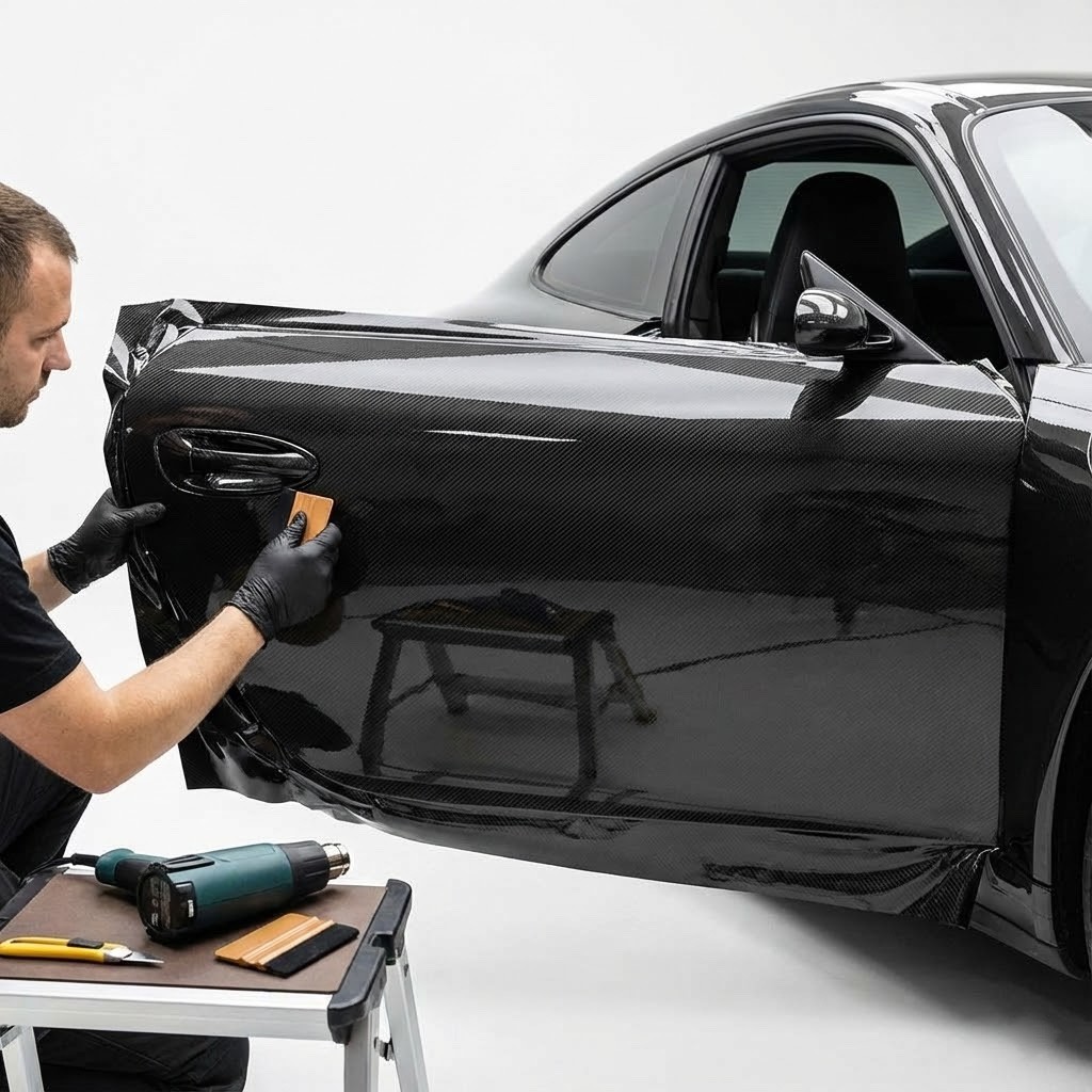 600″ x 60″ Super Gloss 7D Black Carbon Fiber Vinyl Air Bubble Free 50ft x 5ft 6D