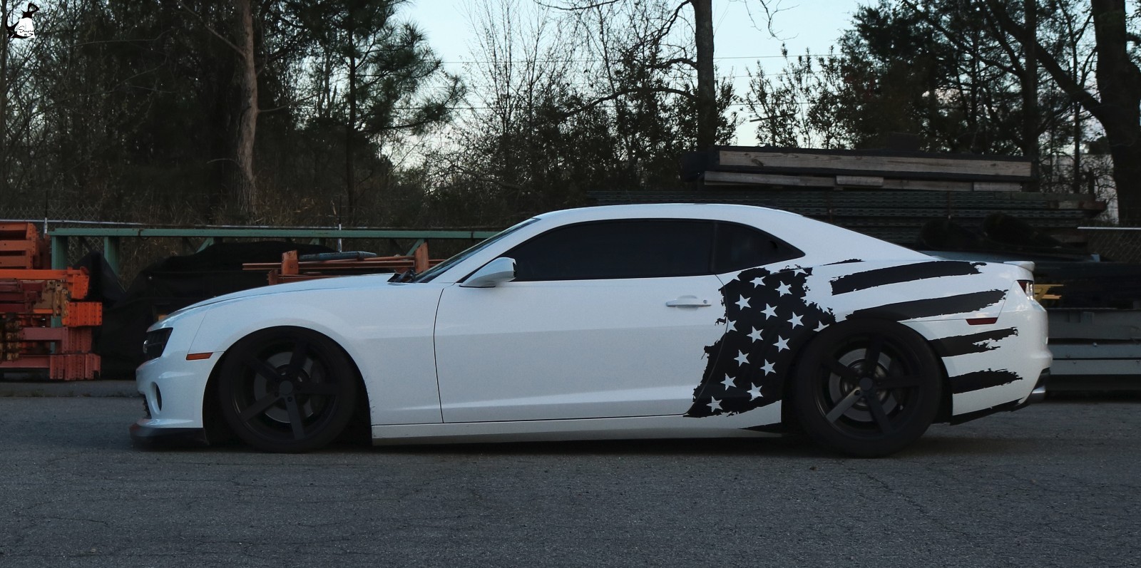 2010-2015 Camaro [TAF_DS]-Tattered American Flag-Driver Side-Matte Black Vinyl