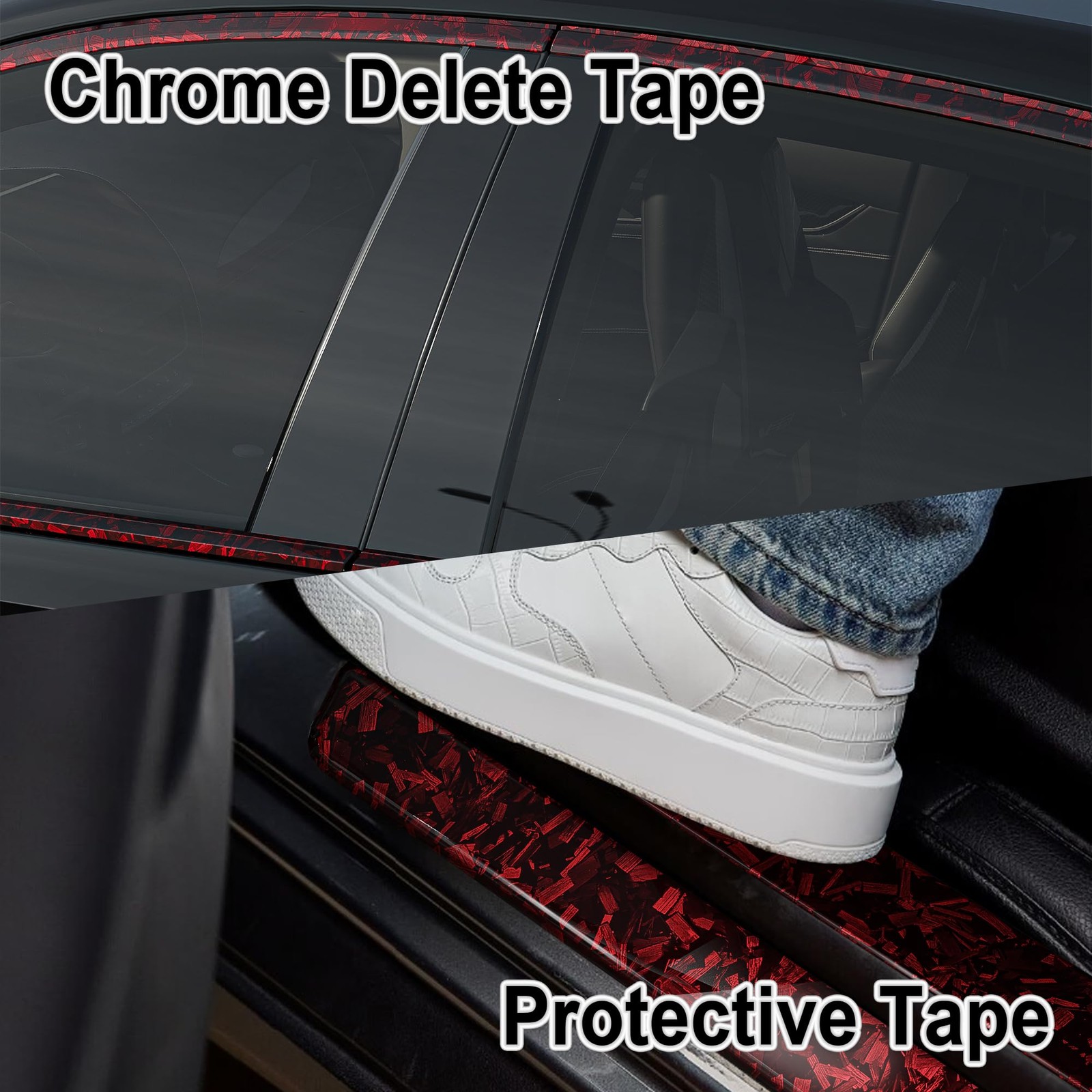 Glossy Forged Carbon Fiber Vinyl Wrap Tape 2X30ft Red Chrome Delete DIY Auto