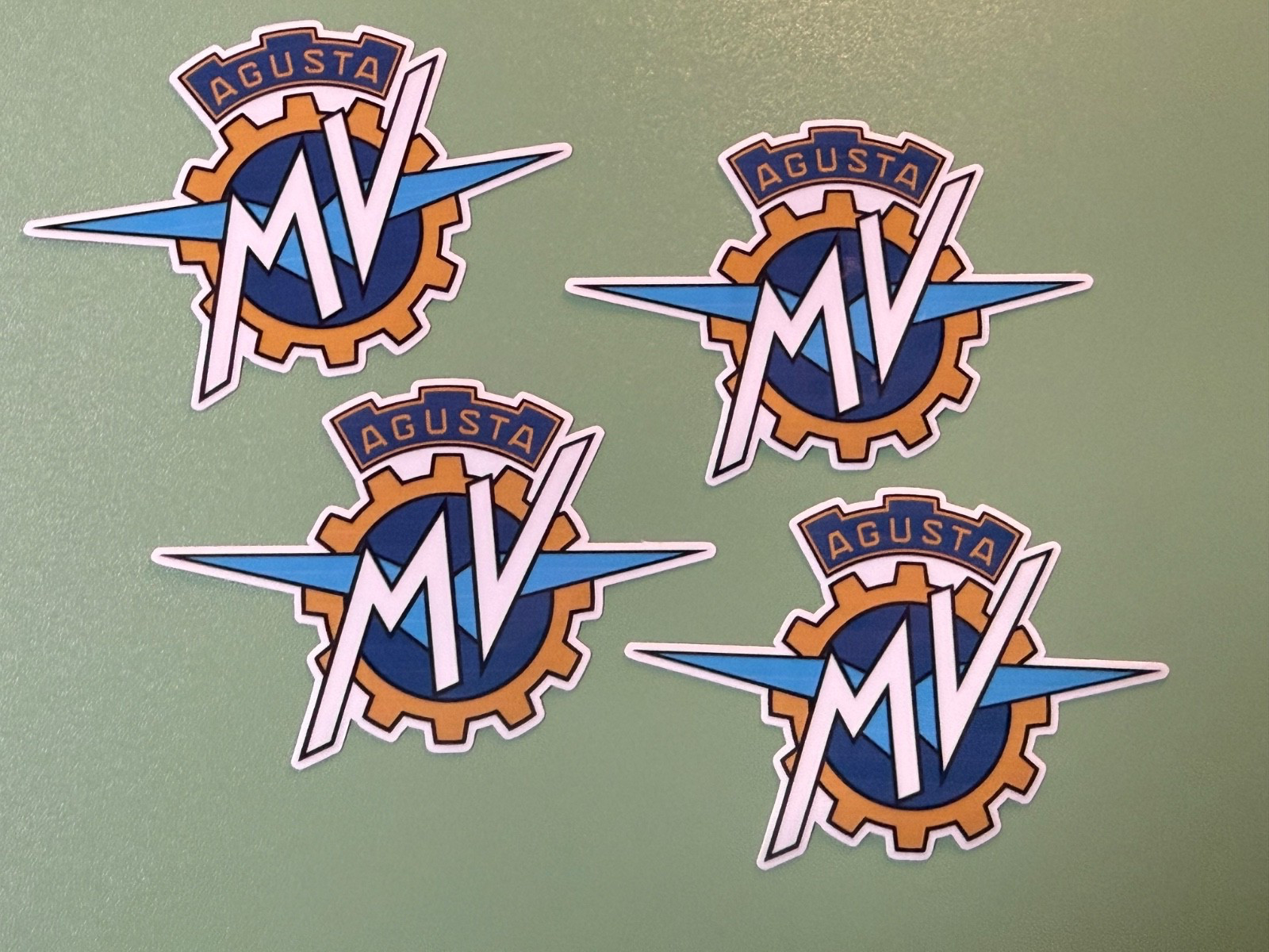 x4 3 inch MV Agusta Stickers Decal Logo Blue Gold White Motorcycle Brand Fairing