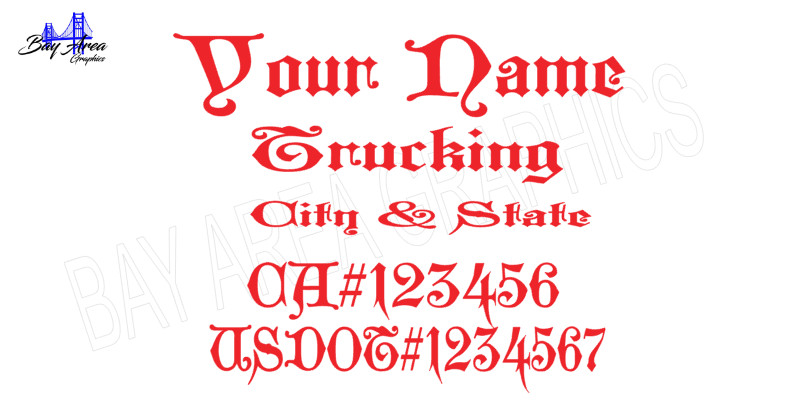 TRUCK DOOR COMMERCIAL DECALS CUSTOM Gothic Style Font ONE COLOR OUTDOOR VINYL X2