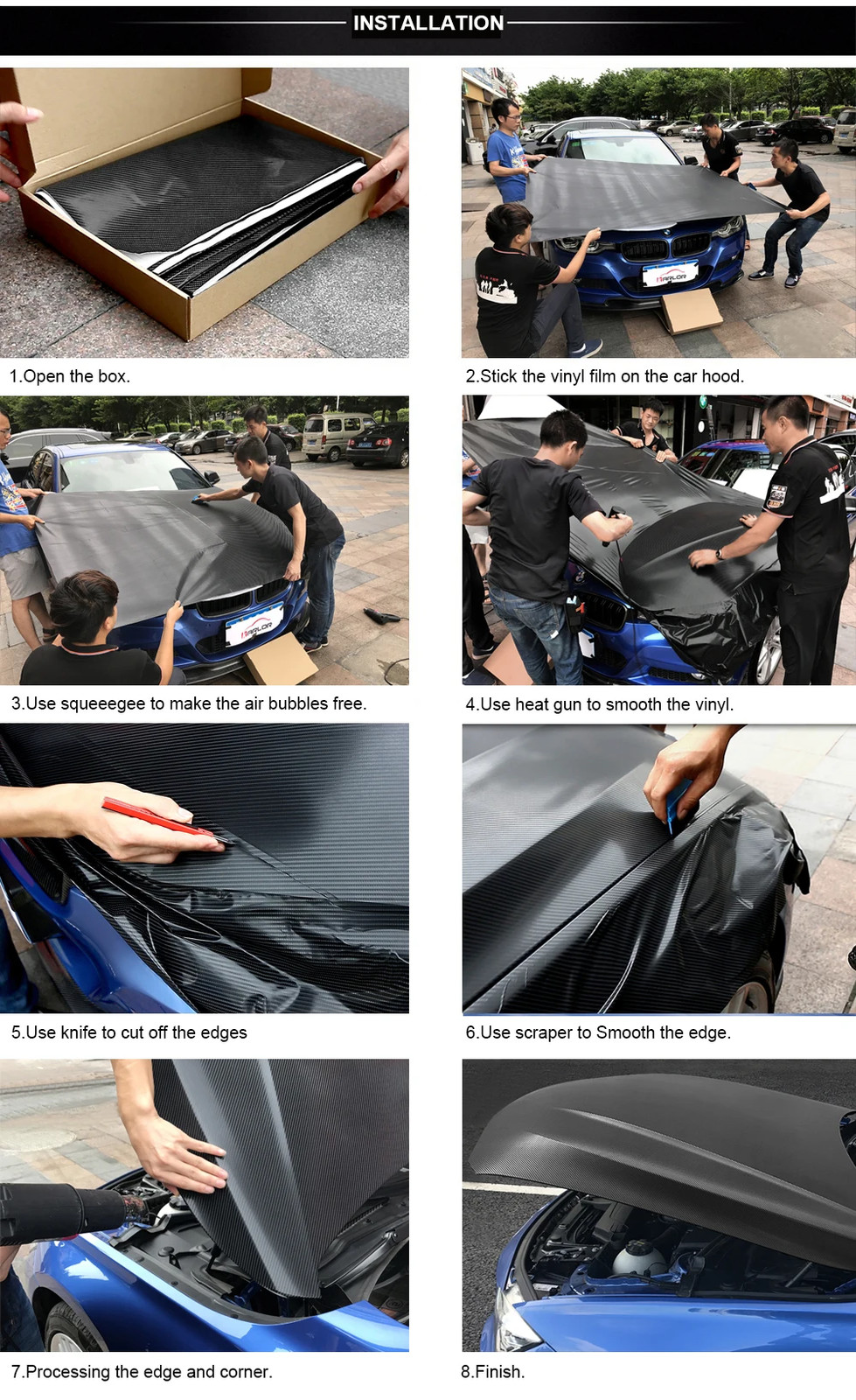152x200cm 4D Carbon Fiber Car Wrapping Film DIY Hood Roof Sticker Accessories
